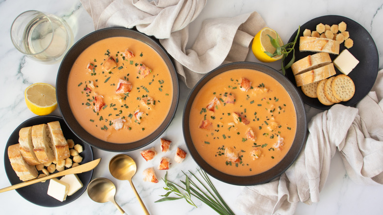 two bowls of lobster bisque