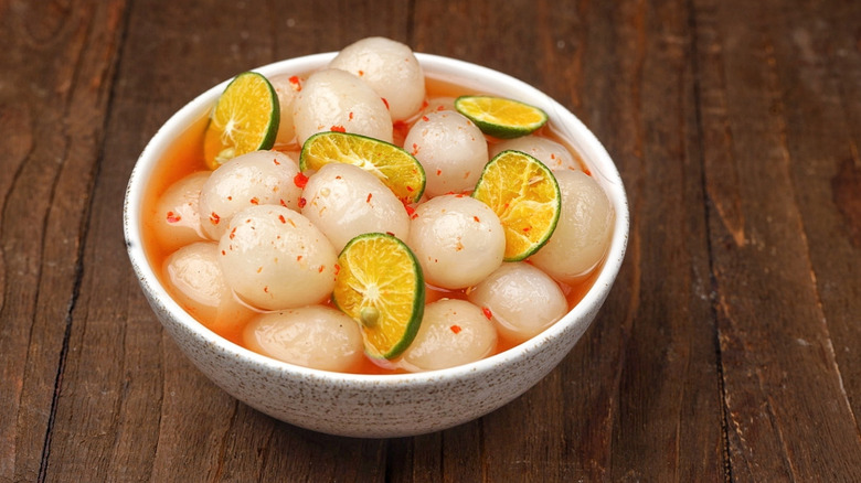 Asian rambutan dish with chilis, lime, sugar