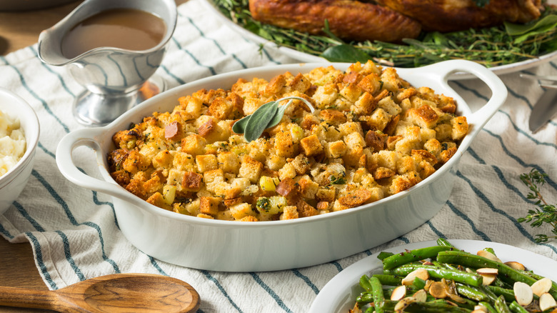 Stuffing in a baking dish
