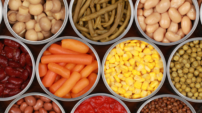 aerial view of opened canned veggies