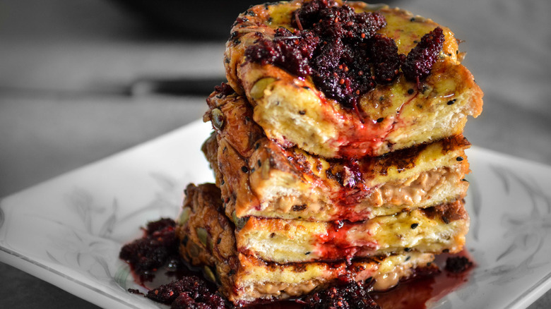 Slices of PB&J French toast