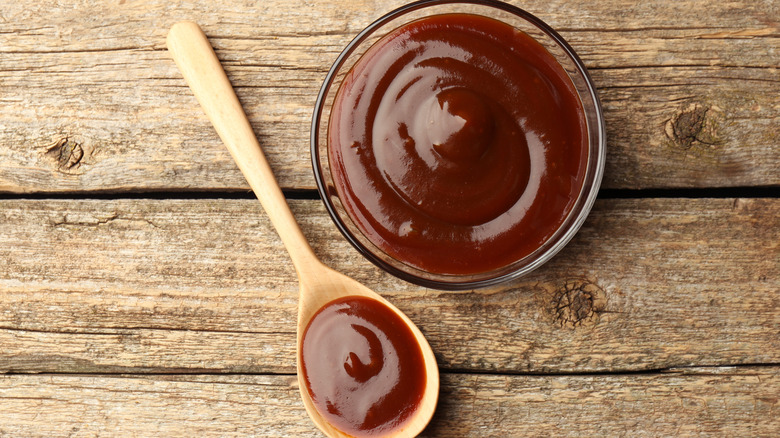 glass bowl full of homemade barbecue sauce