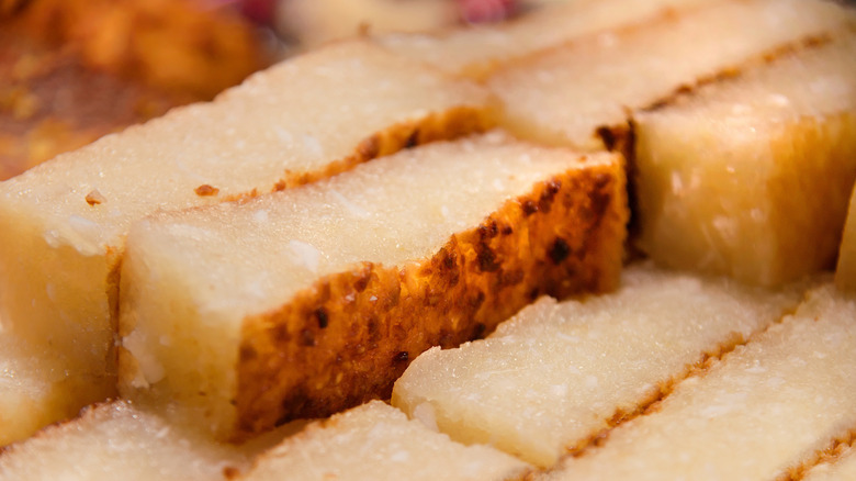 Slices of baked cassava cake