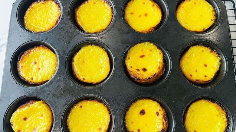 Portuguese custard tarts baked in muffin tin