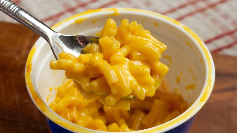 Cup of microwavable instant mac and cheese