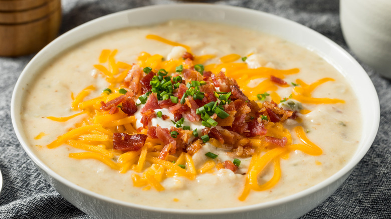 Creamy potato soup in a bowl