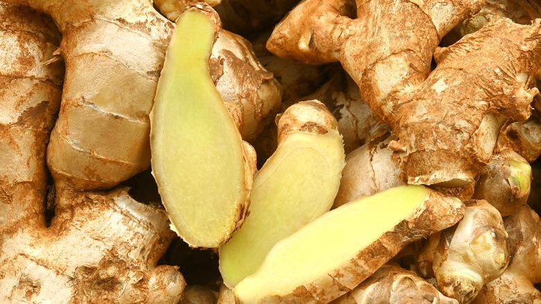 Ginger root cut in half