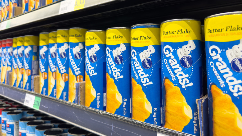 Pillsbury crescent roll cans on grocery store shelves