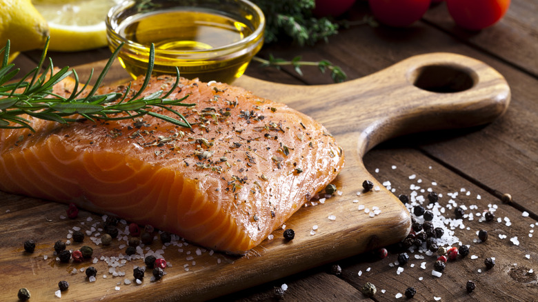 raw salmon coated in seasonings