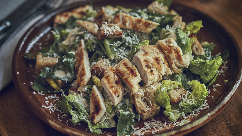 A chicken Caesar salad