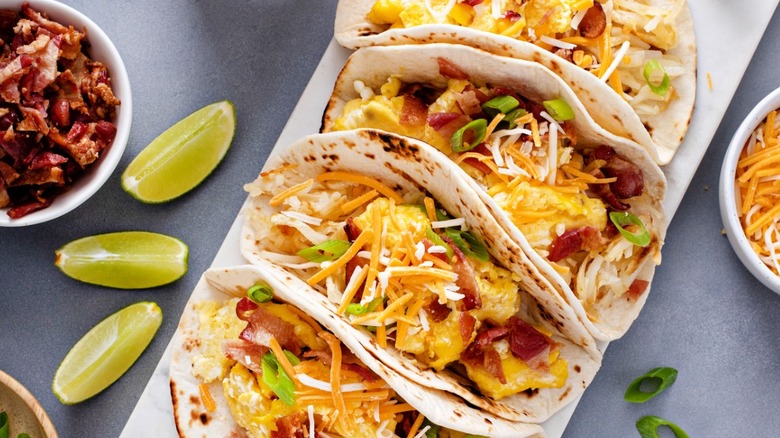 A tray of breakfast tacos