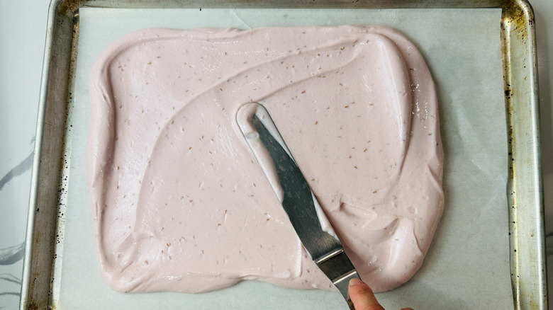 Cottage cheese bark spread on baking sheet