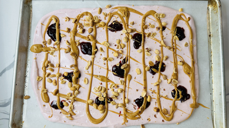 Cottage cheese bark topped with peanuts