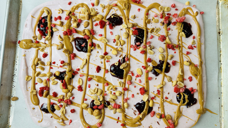 Cottage cheese bark with raspberries and peanuts