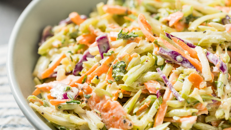 A bowl of coleslaw in closeup