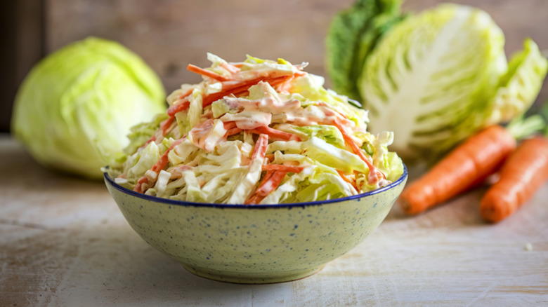 A bowl of coleslaw salad.
