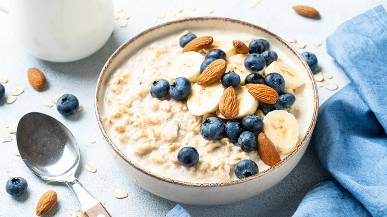 blueberry and almond oatmeal in a bowl