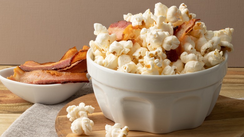 bowl of bacon and popcorn