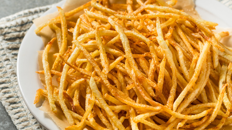 Plate of shoestring french fries