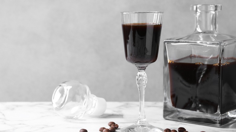 Glass and decanter of coffee liqueur