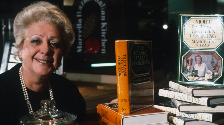 Marcella Hazan with some of her books