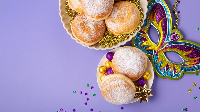 Beignets with mardi gras decorations