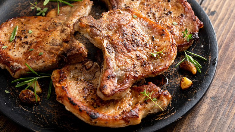 Plate of cooked pork chops