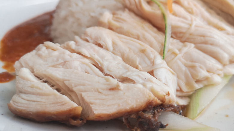 sliced, poached chicken