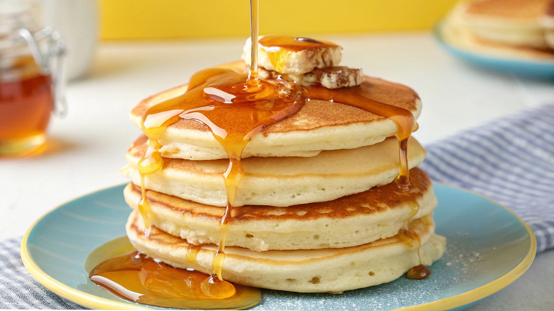 stack of pancakes with syrup