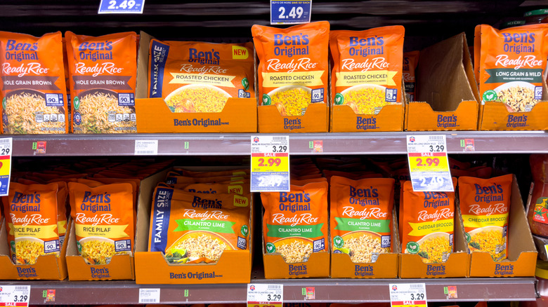 rows of ben's original rice on a store shelf