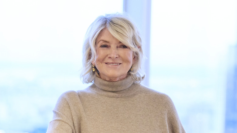 Martha Stewart wearing a camel-colored sweater.
