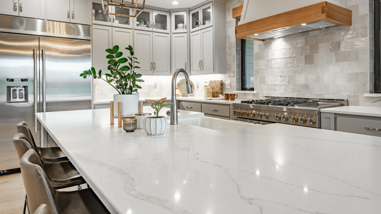 kitchen with marble countertops