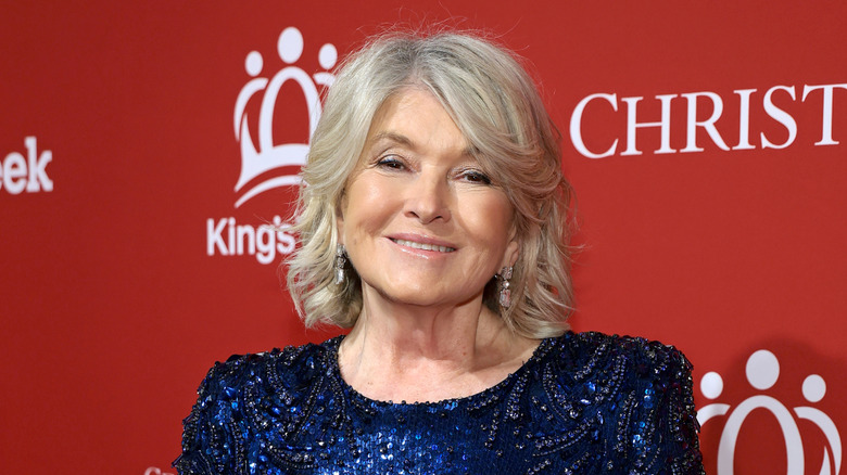 Shoulders-up portrait shot of Martha Stewart smiling
