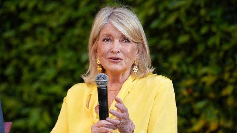 Martha Stewart speaks into a microphone