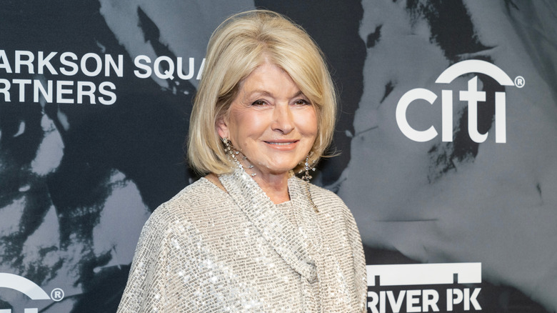 Martha Stewart appears at red carpet event in a silver sequined top and scarf