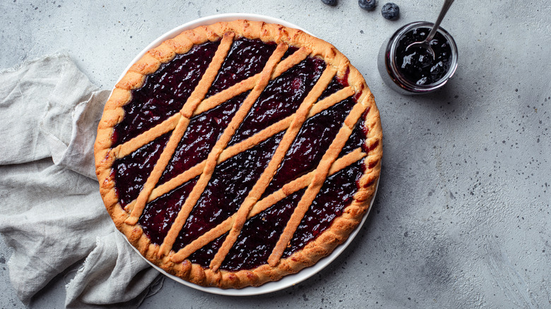 Blueberry pie with golden brown pie crust