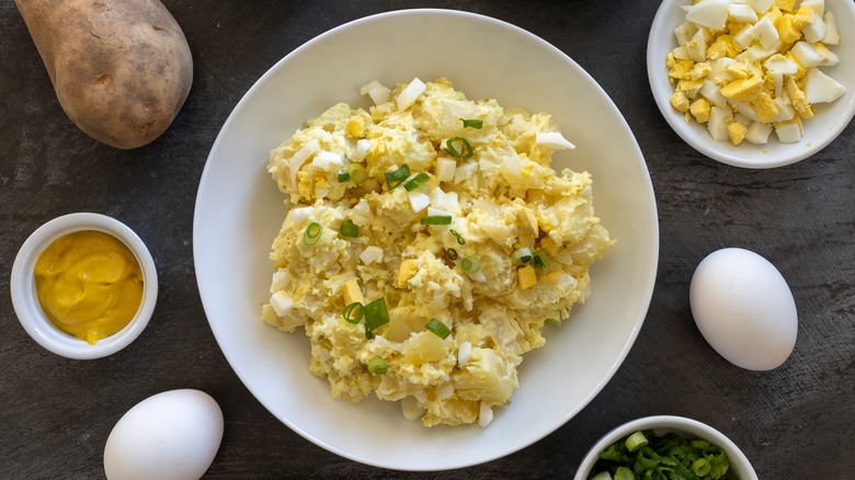 Bowl of potato salad with eggs