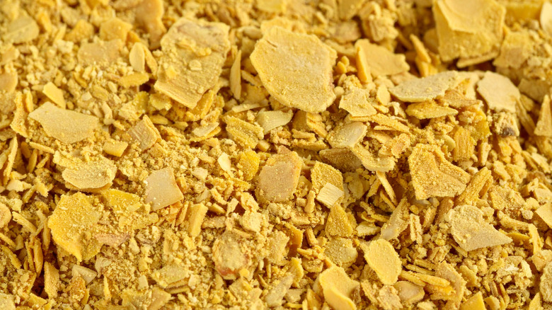 Macro View of Nutritional Yeast Flakes Showing Rich Golden Texture