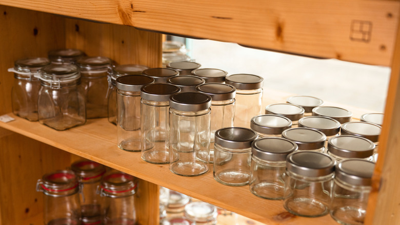 shelves of empty mason jars