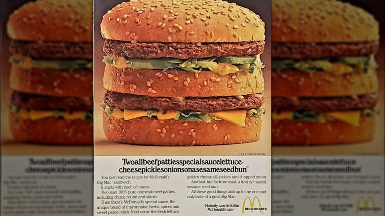 Big Mac ad listing all of the ingredients