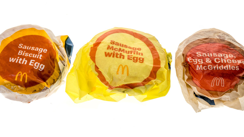various Egg McMuffins in a row