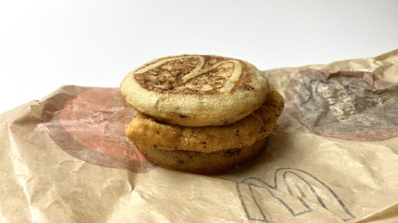 McDonald's Chicken McGriddle sandwich on its wrapper