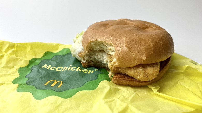 McDonald's McChicken sandwich on its wrapper