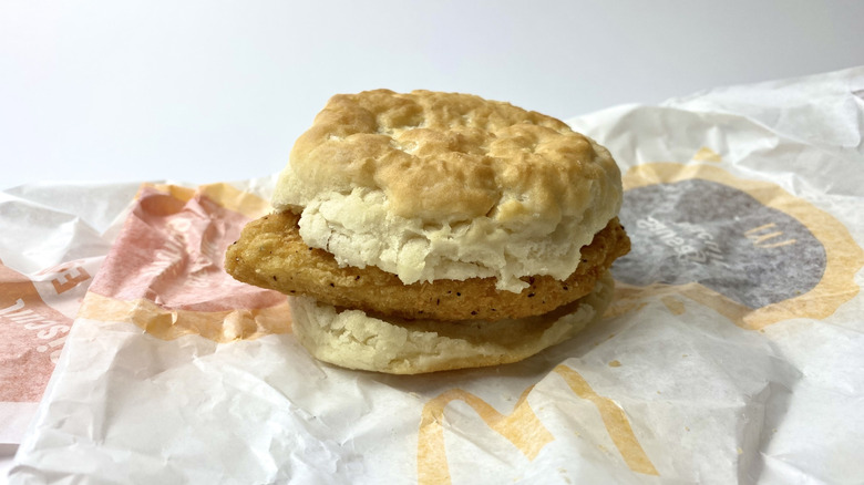 McDonald's McChicken Biscuit sandwich on its wrapper