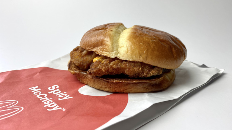 McDonald's Spicy McCrispy sandwich on its packaging