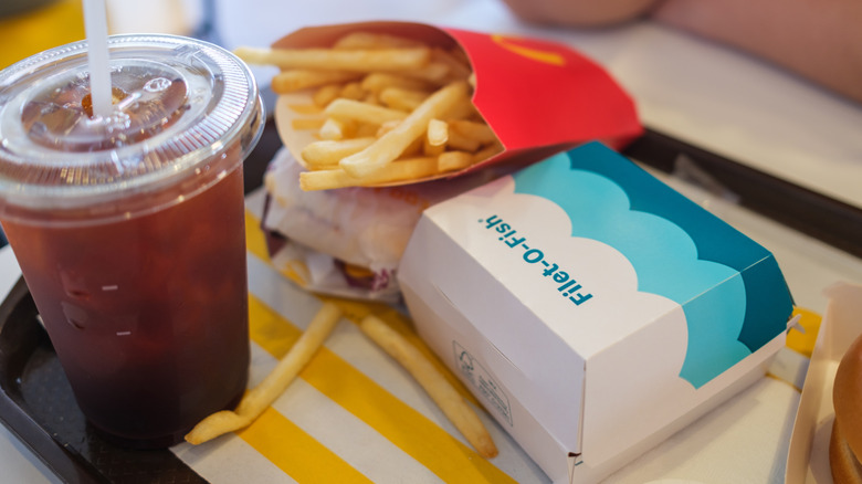 Filet-o-Fish in package with fries and a drink