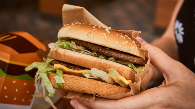 person holding a Big Mac