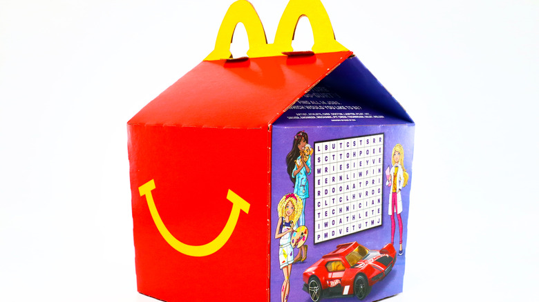 A Happy Meal box with Barbie and Hot Wheels