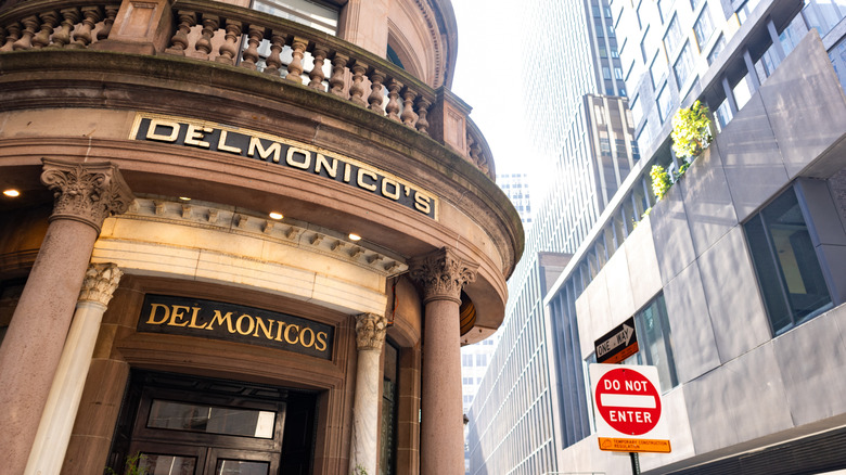 Exterior of Delmonico's Steakhouse in New York City