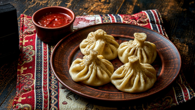 Traditional Georgian khinkali on a plate